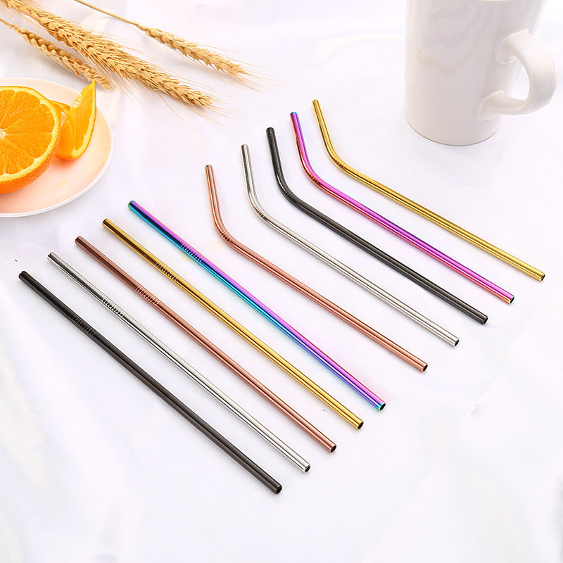 Colored Metal Straight Elbow Cocktail Milk Tea Coffee Straw