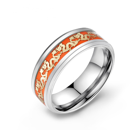 Chinese national dragon pattern blue, green, yellow and orange ring fluorescent ring male