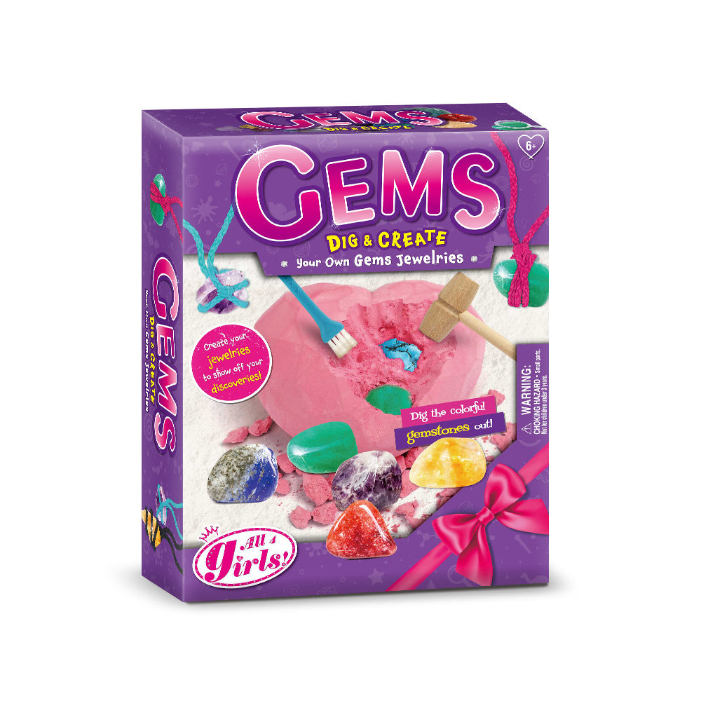 Gemstone Dig Kit Toys For Kids Dig Up 6 Gems& Rocks Science STEM Activities Educational Gifts For Boys Girls Age Above 6 Gemstones Necklace DIY Gifts