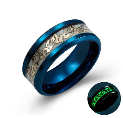 Chinese national dragon pattern blue, green, yellow and orange ring fluorescent ring male