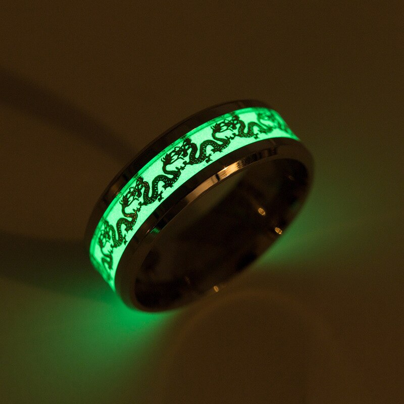 Chinese national dragon pattern blue, green, yellow and orange ring fluorescent ring male