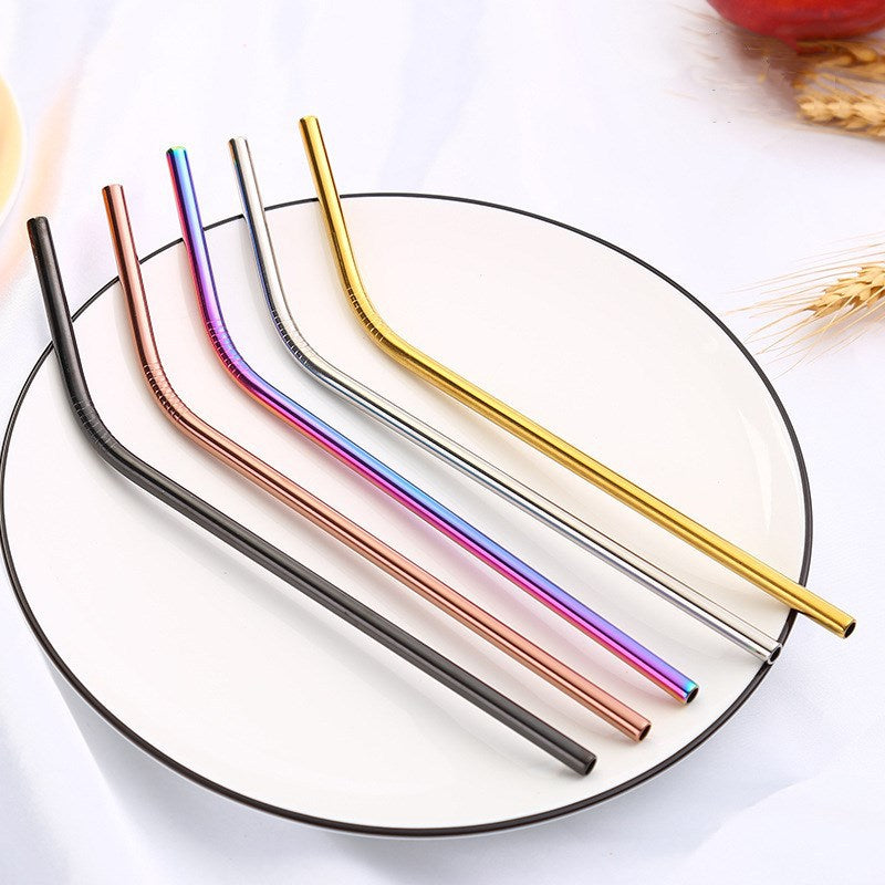 Colored Metal Straight Elbow Cocktail Milk Tea Coffee Straw