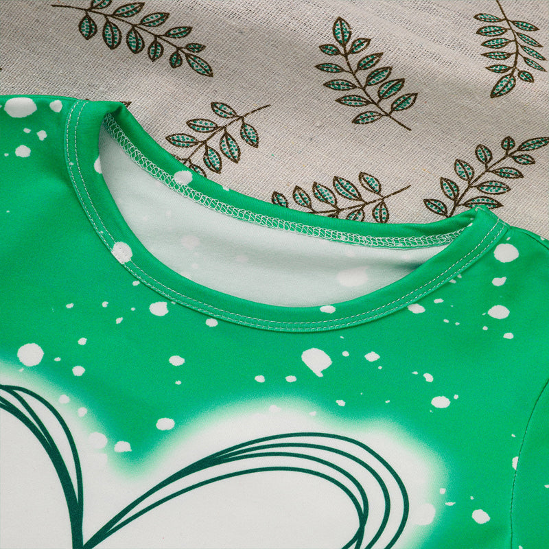 Girl's Clover Print 2-Piece Set, Short Sleeve T-Shirt And Flare Leg Pants For Spring And Summer