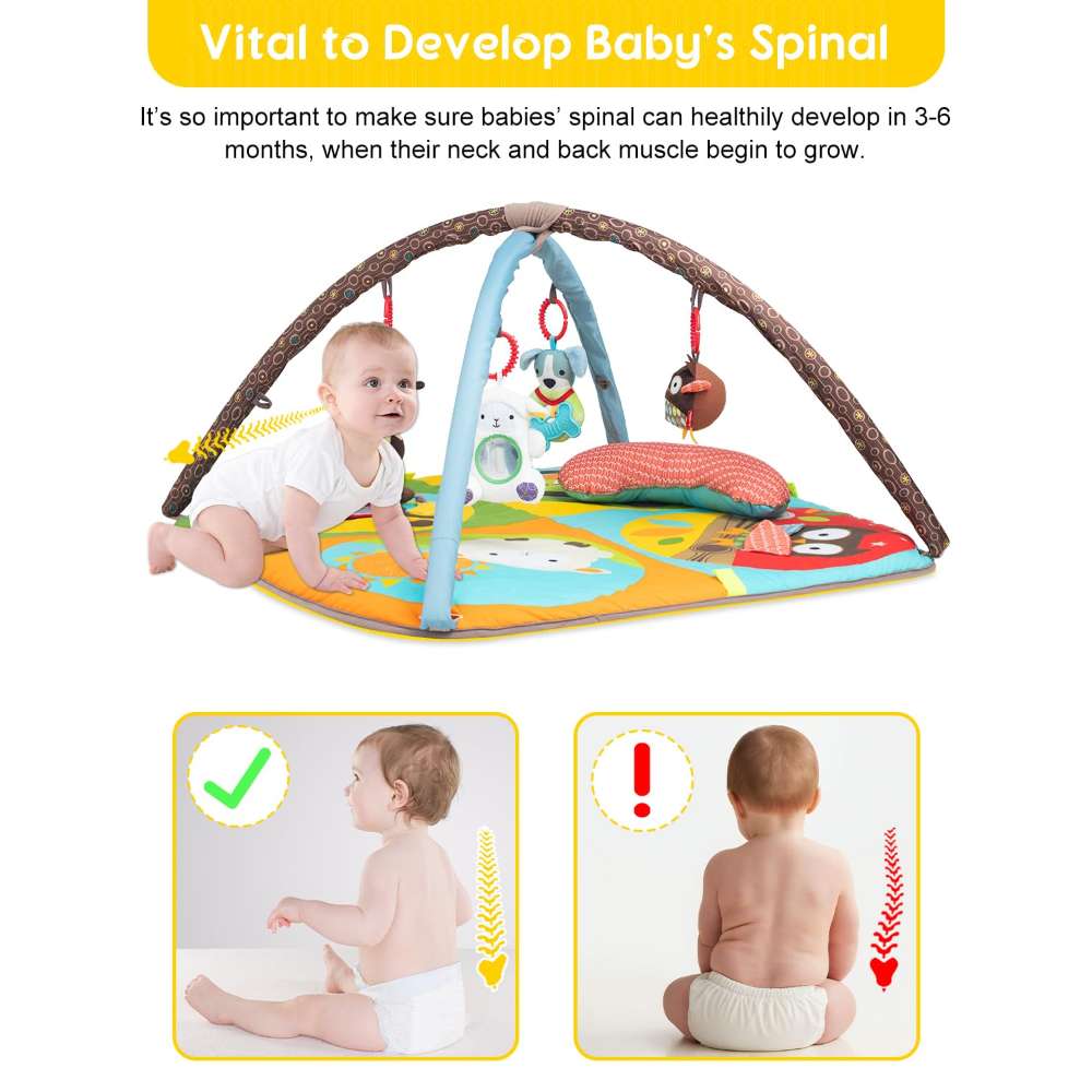 Keeygo Baby Play Mat Zoo Theme Sensory Infant Toys Keep Baby Occupied Toddler Activity Gym Develop Neck Strength Play Gym For Babies 0-6 Months Washable Baby Gyms  Playmats