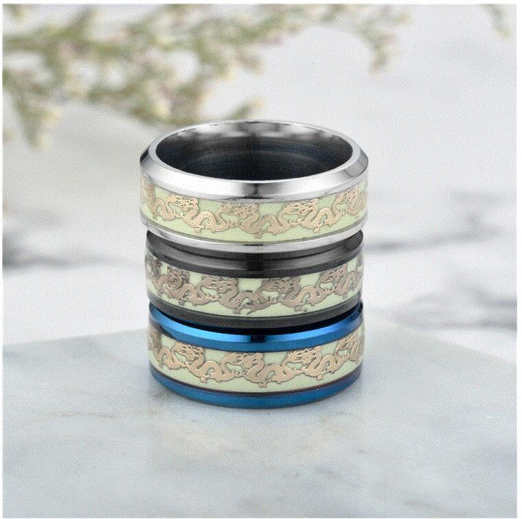 Chinese national dragon pattern blue, green, yellow and orange ring fluorescent ring male