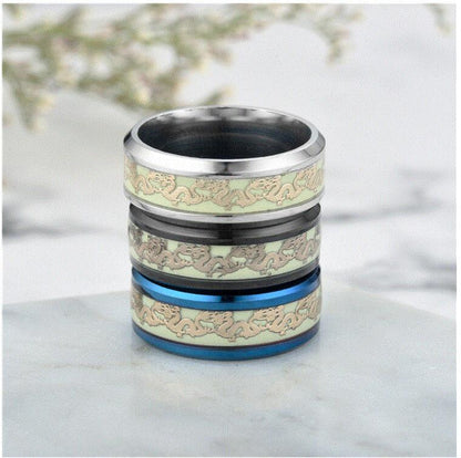 Chinese national dragon pattern blue, green, yellow and orange ring fluorescent ring male