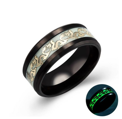 Chinese national dragon pattern blue, green, yellow and orange ring fluorescent ring male