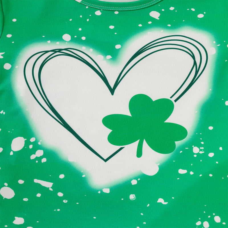 Girl's Clover Print 2-Piece Set, Short Sleeve T-Shirt And Flare Leg Pants For Spring And Summer