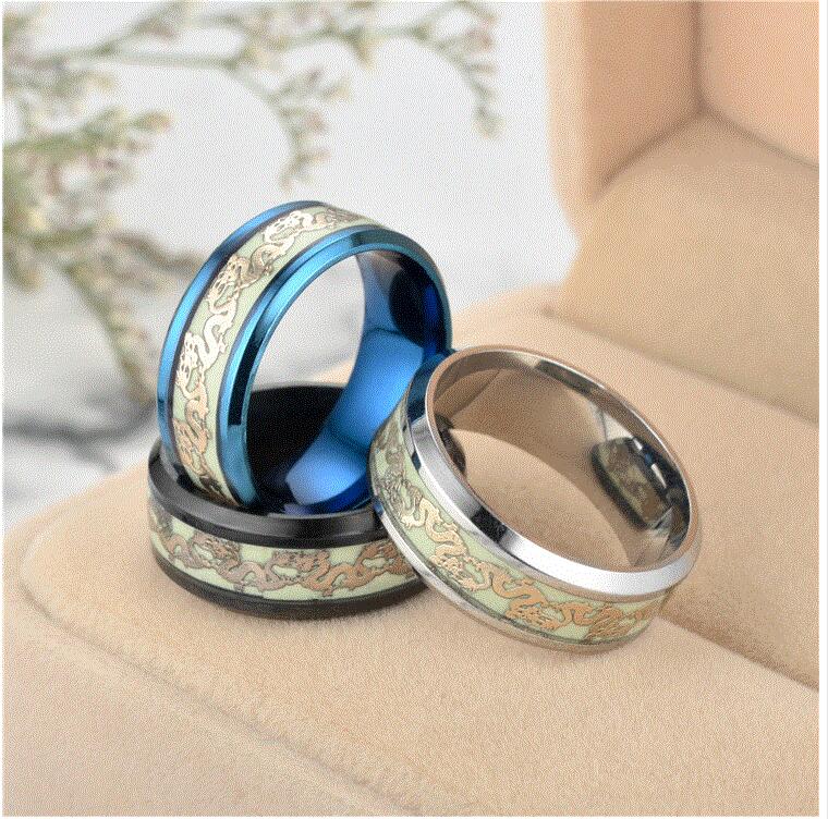 Chinese national dragon pattern blue, green, yellow and orange ring fluorescent ring male