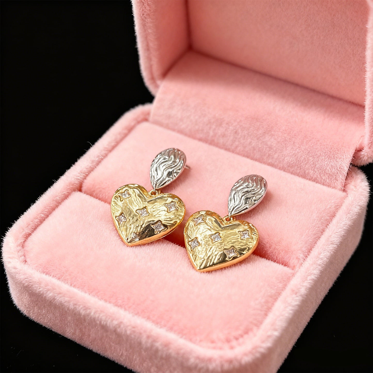 Two-Colored Heart Earrings