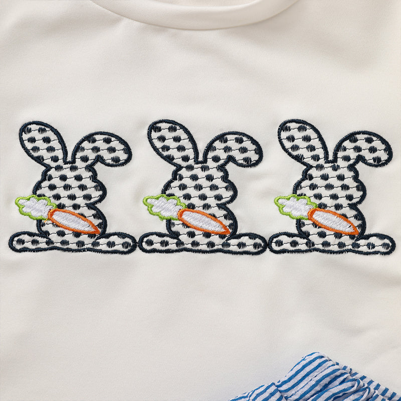 Toddler Casual 2-Piece Set, Bunny & Carrot Embroidered Short Sleeve T-Shirt With Striped Pocket Shorts