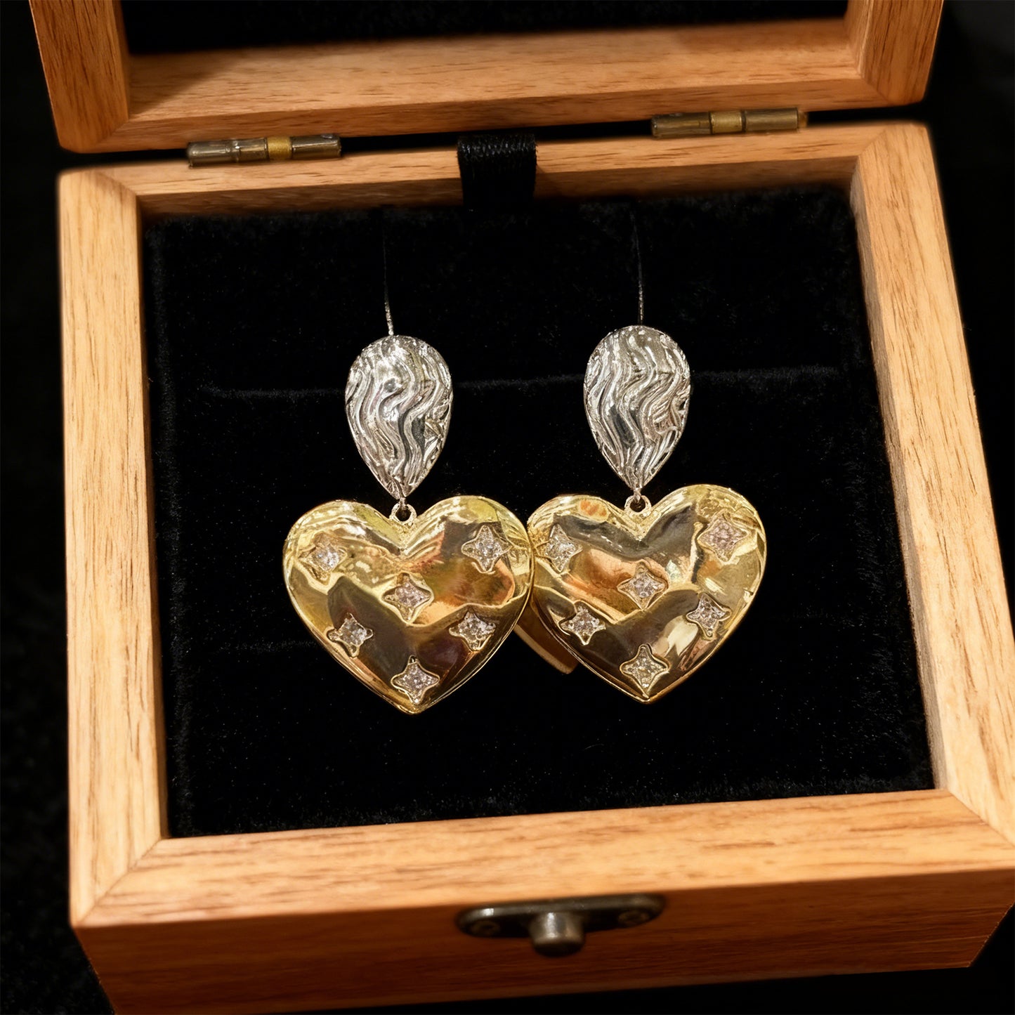 Two-Colored Heart Earrings