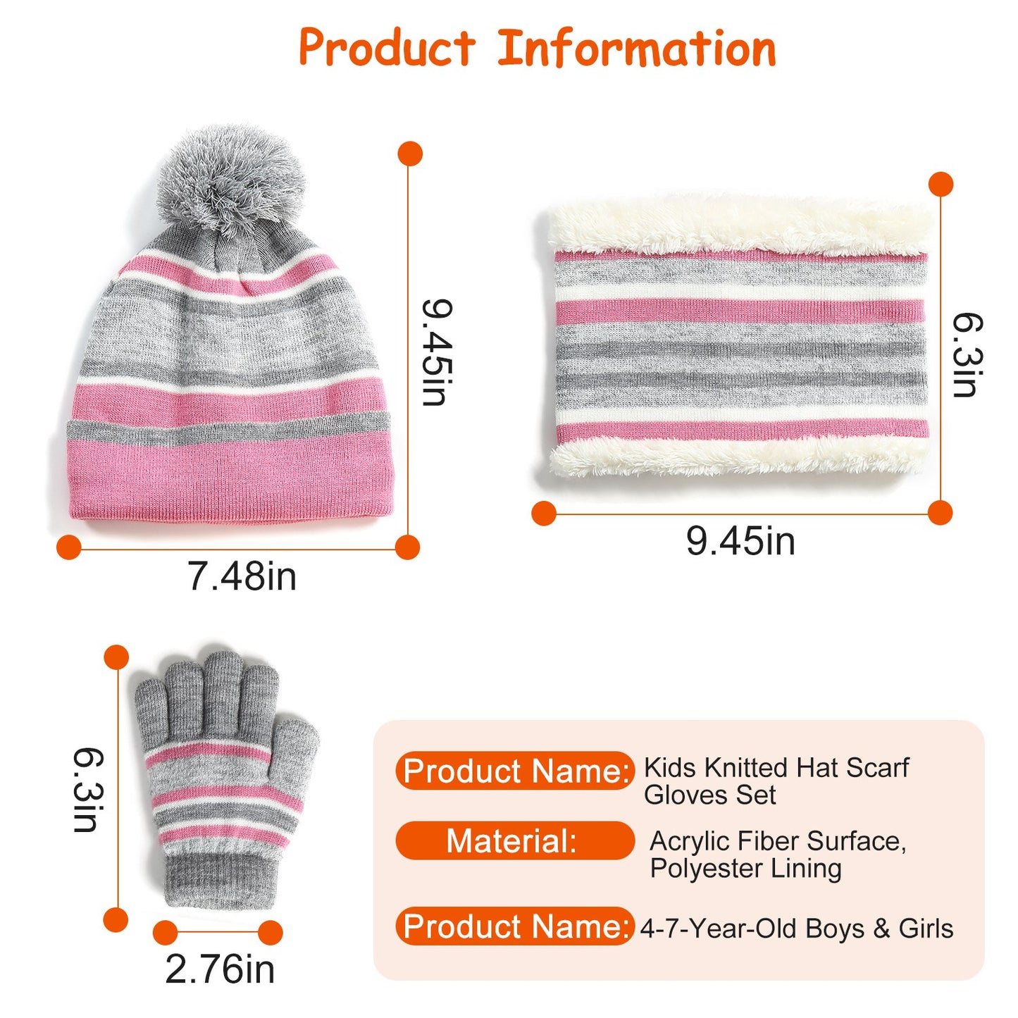 1Set Winter Kids Knitted Hat Scarf Gloves 3Pcs Boys Girls Winter Warm Beanie Hat And Glove Scarf Set Beanie Neck Warmer Mittens For 4- To 7 Years Old Kids