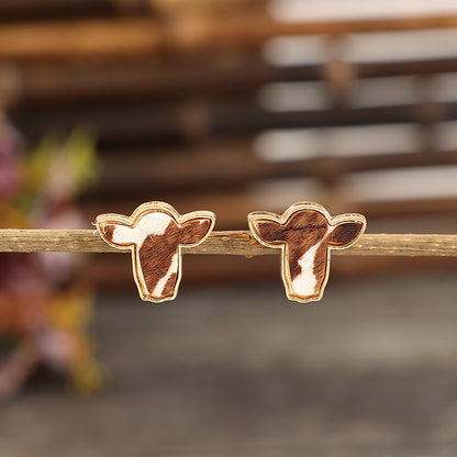 Retro Western Style Cattle Head Earrings