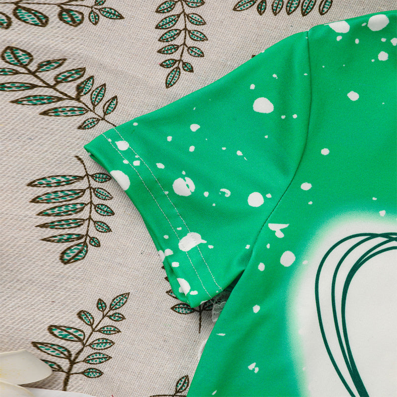 Girl's Clover Print 2-Piece Set, Short Sleeve T-Shirt And Flare Leg Pants For Spring And Summer