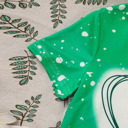 Girl's Clover Print 2-Piece Set, Short Sleeve T-Shirt And Flare Leg Pants For Spring And Summer