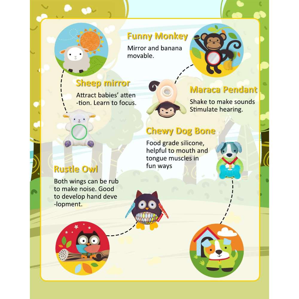 Keeygo Baby Play Mat Zoo Theme Sensory Infant Toys Keep Baby Occupied Toddler Activity Gym Develop Neck Strength Play Gym For Babies 0-6 Months Washable Baby Gyms  Playmats