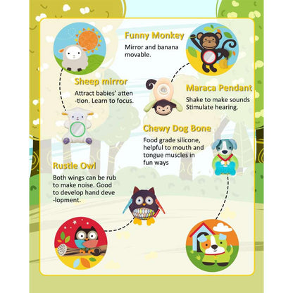 Keeygo Baby Play Mat Zoo Theme Sensory Infant Toys Keep Baby Occupied Toddler Activity Gym Develop Neck Strength Play Gym For Babies 0-6 Months Washable Baby Gyms  Playmats