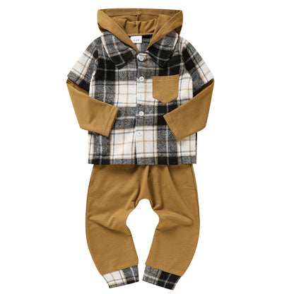 Toddler Baby Boy Clothes Plaid Long Sleeve Hoodie Sweatshirt & Pants 2pcs Boys Outfit Set