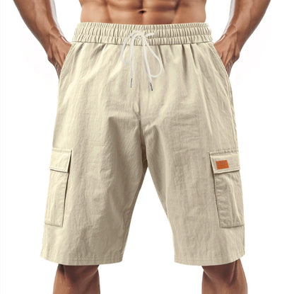 Loose Sports And Leisure Solid Color Linen Drawstring Shorts