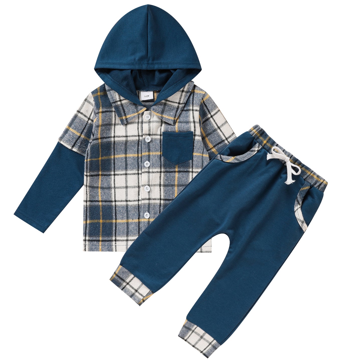 Toddler Baby Boy Clothes Plaid Long Sleeve Hoodie Sweatshirt & Pants 2pcs Boys Outfit Set