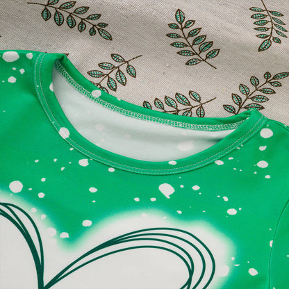 Girl's Clover Print 2-Piece Set, Short Sleeve T-Shirt And Flare Leg Pants For Spring And Summer