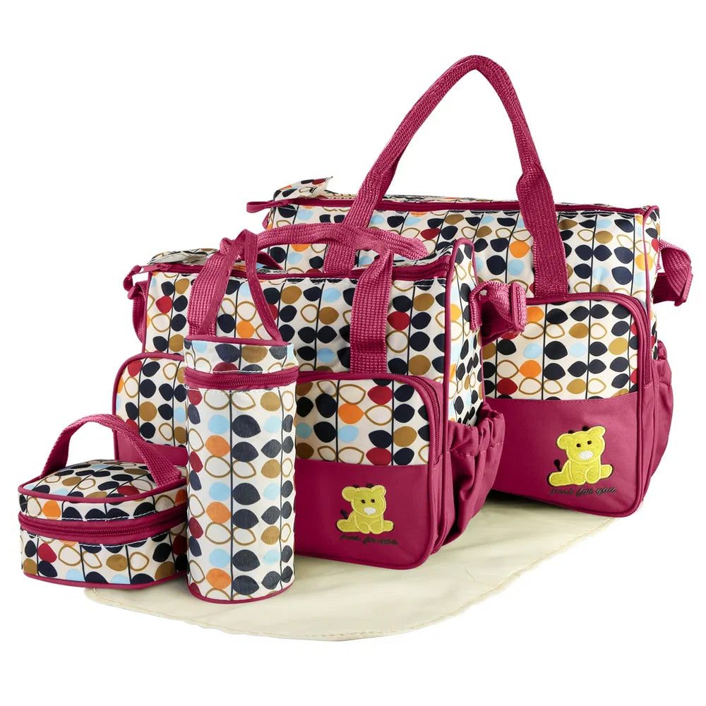 5PCS Baby Nappy Diaper Bags Set Mummy Diaper Shoulder Bags W/ Nappy Changing Pad Insulated Pockets Travel Tote Bags