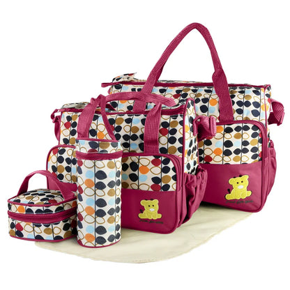 5PCS Baby Nappy Diaper Bags Set Mummy Diaper Shoulder Bags W/ Nappy Changing Pad Insulated Pockets Travel Tote Bags