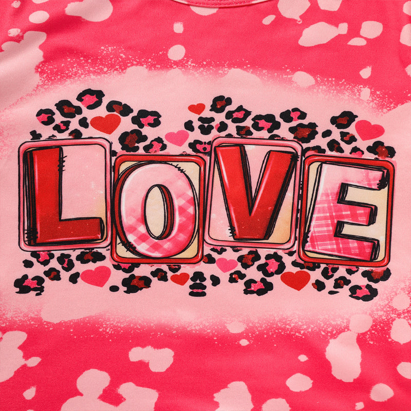 Toddler Girl's Heart & Letter Print 2-Piece Set, Crew Neck Short Sleeve T-Shirt With Flare Leg Pants For Summer