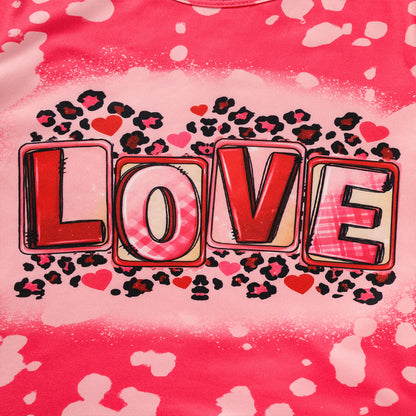 Toddler Girl's Heart & Letter Print 2-Piece Set, Crew Neck Short Sleeve T-Shirt With Flare Leg Pants For Summer