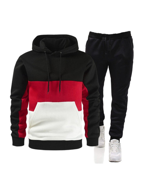 Spliced color men's hoodie sweatshirt loose casual suit